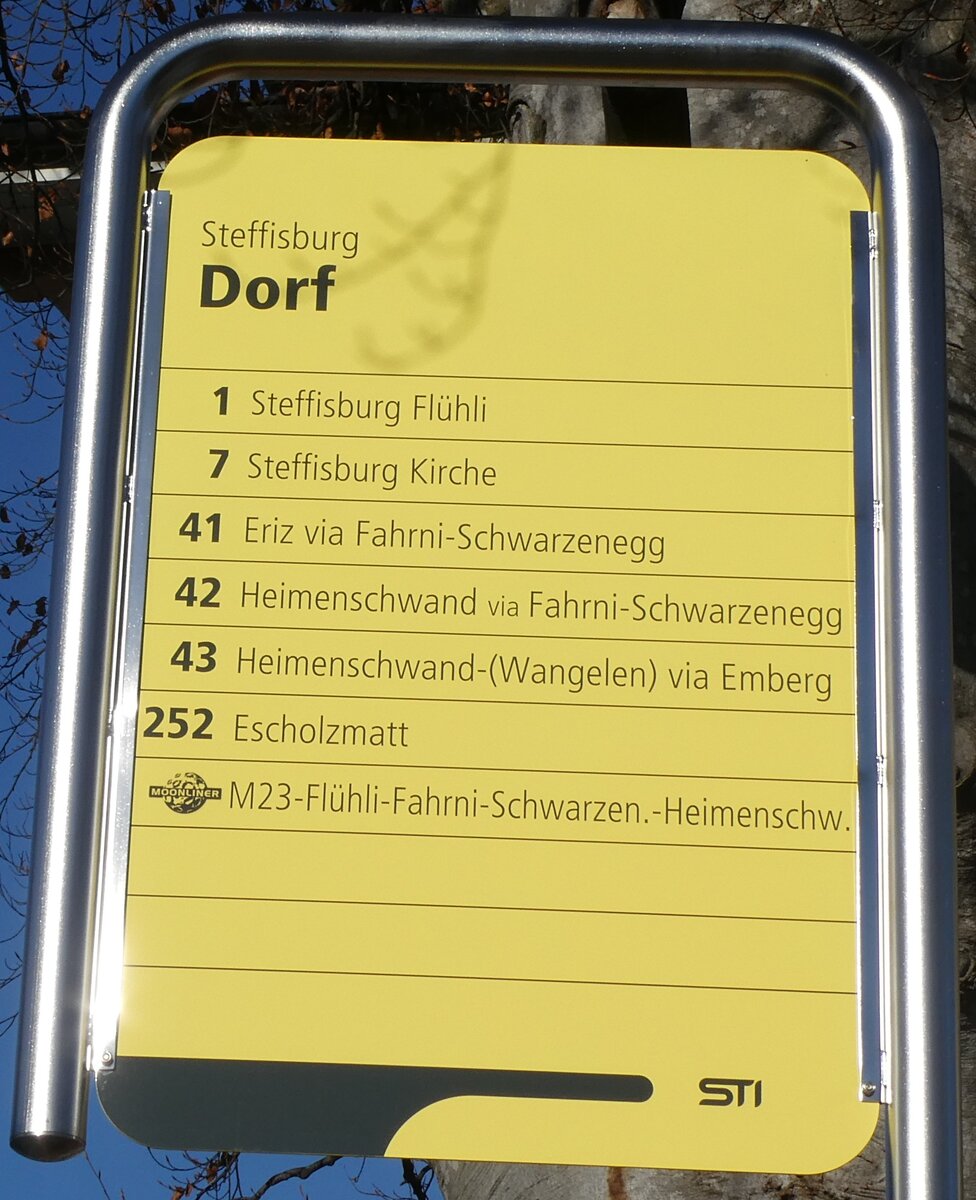 (282'927) - STI-Haltestellenschild - Steffisburg, Dorf - am 9. Dezember 2025