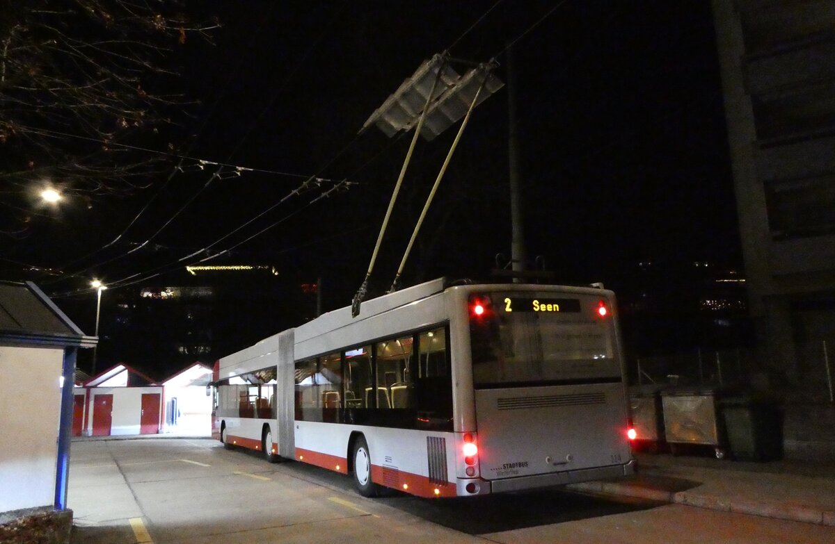 (282'934) - SW Winterthur - Nr. 114 - Hess/Hess Gelenktrolleybus am 10. Dezember 2025 in Winterthur, W�lflingen