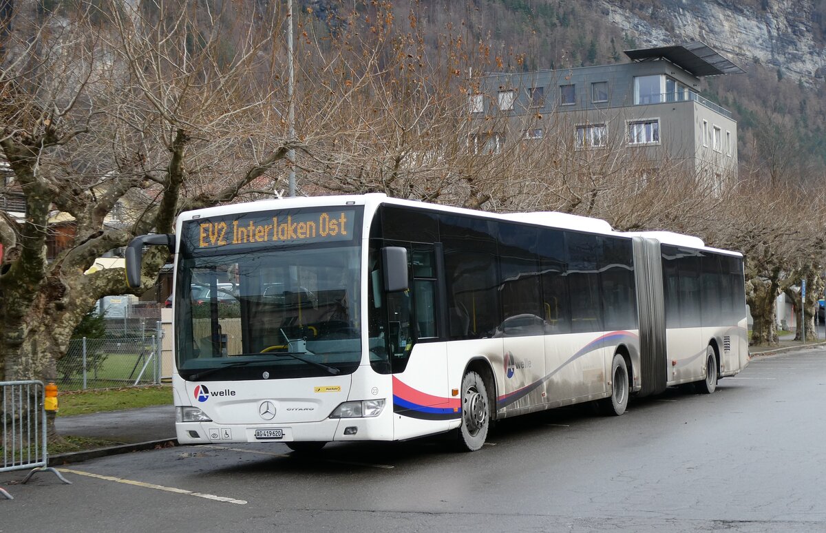 (283'281) - PostAuto Ostschweiz - Nr. 23/AG 419'620/PID 5541 - Mercedes (ex Inderm�hle, Rekingen Nr. 151; ex Twerenbold, Baden Nr. 23) am 19. Dezember 2025 beim Bahnhof Meiringen