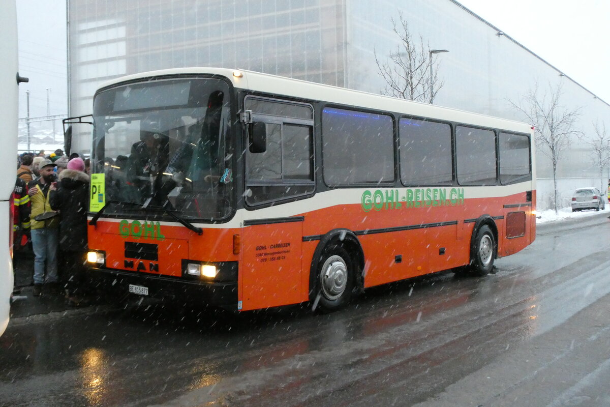 (283'808) - Gohl, Herzogenbuchsee - BE 815'877 . MAN/Lauber (ex AMSA Chiasso Nr. 19; ex Tresch, Amsteg PID 2290) am 10. Januar 2026 beim Bahnhof Frutigen 