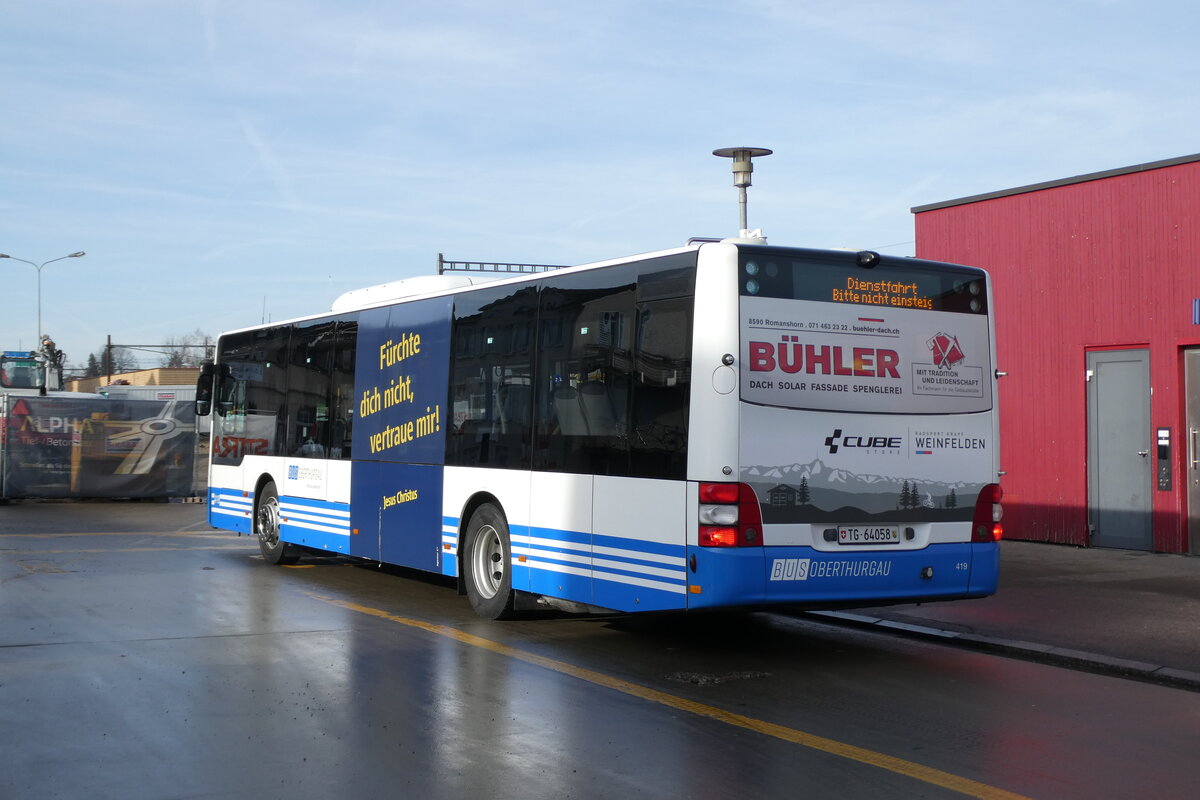 (284'195) - BOTG Amriswil - Nr. 419/TG 64'058 - MAN (ex StadtBUS, Frauenfeld Nr. 915; ex RTB Altst�tten Nr. 915; ex PostBus/A BD 15'345) am 16. Januar 2026 beim Bahnhof Amriswil