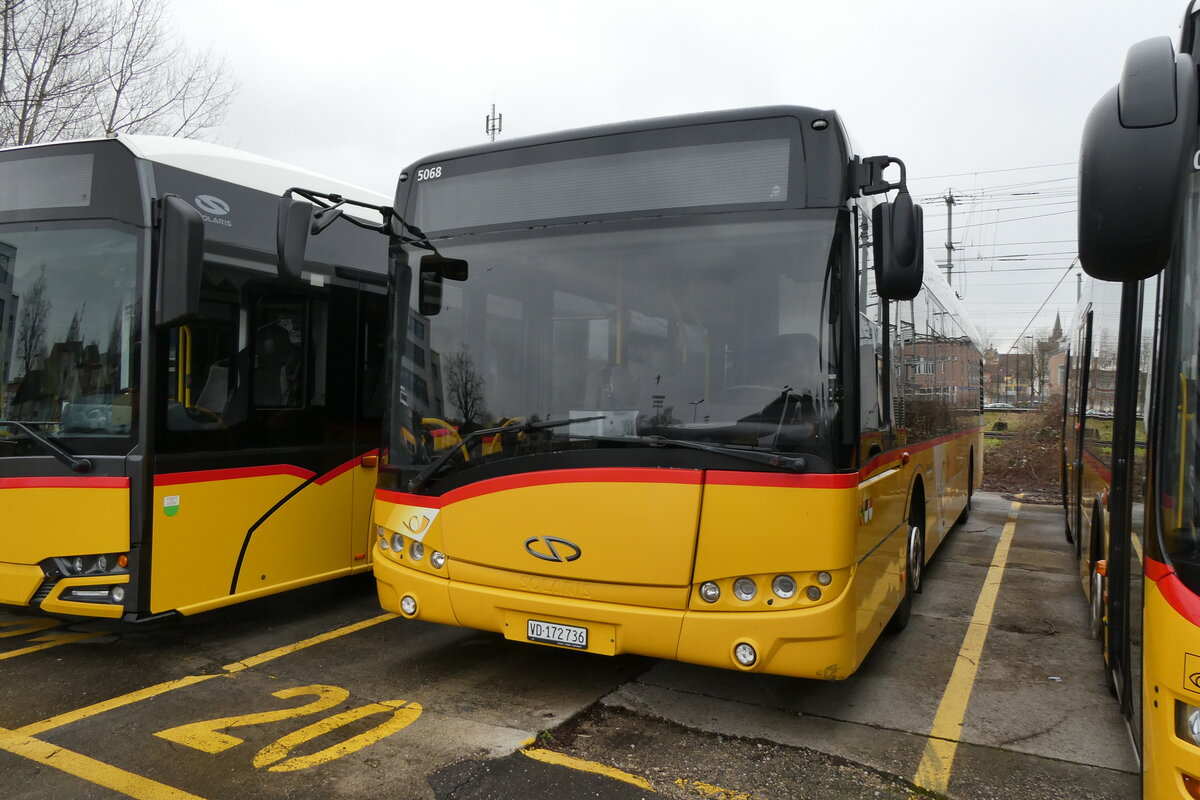 (284'481) - CarPostal Ouest - VD 172'736/PID 5068 - Solaris (ex PostAuto Bern) am 31. Januar 2026 in Yverdon, Garage
