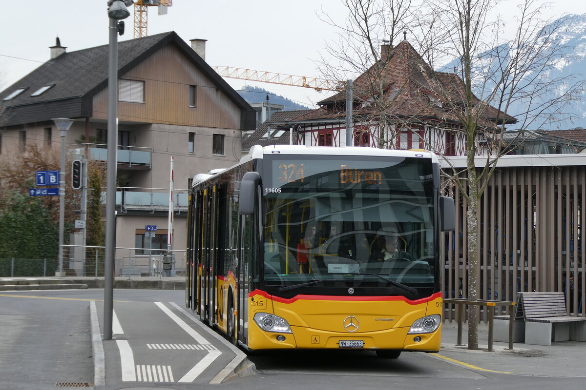(284'599) - PostAuto Zentralschweiz - Nr. 515/NW 35'663/PID 11'606 - Mercedes (ex H�fliger, Sursee Nr. 33) am 3. Februar 2026 beim Bahnhof Stans