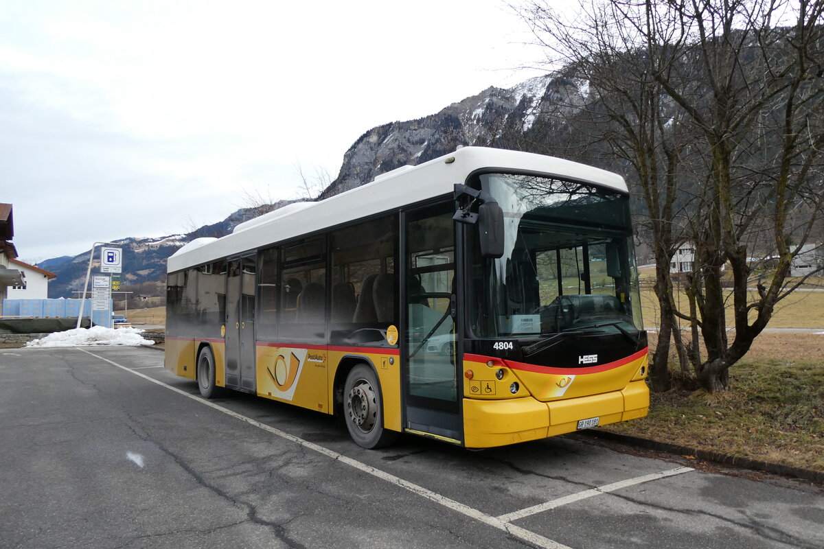 (284'631) - Gaudenz, Andeer - GR 190'180/PID 4804 - Scania/Hess (ex GR 1866; ex GR 163'715; ex Stutz, Jonen; ex PostAuto Bern; ex AVG Meiringen Nr. 67; ex AVG Meiringen Nr. 76; ex Steiner, Messen) am 6. Februar 2026 in Andeer, Parkplatz