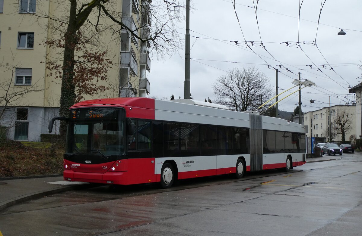 (284'997) - SW Winterthur - Nr. 106 - Hess/Hess Gelenktrolleybus am 21. Februar 2026 in Winterthur, W�lflingen