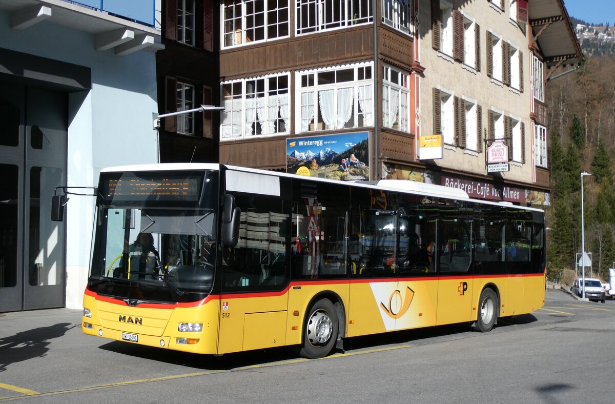 (285'207) - PostAuto Zentralschweiz - Nr. 512/OW 10'601/PID 10'591 - MAN (ex Nr. 1; ex Dillier, Sarnen Nr. 1) am 5. M�rz 2026 beim Bahnhof Lauterbrunnen