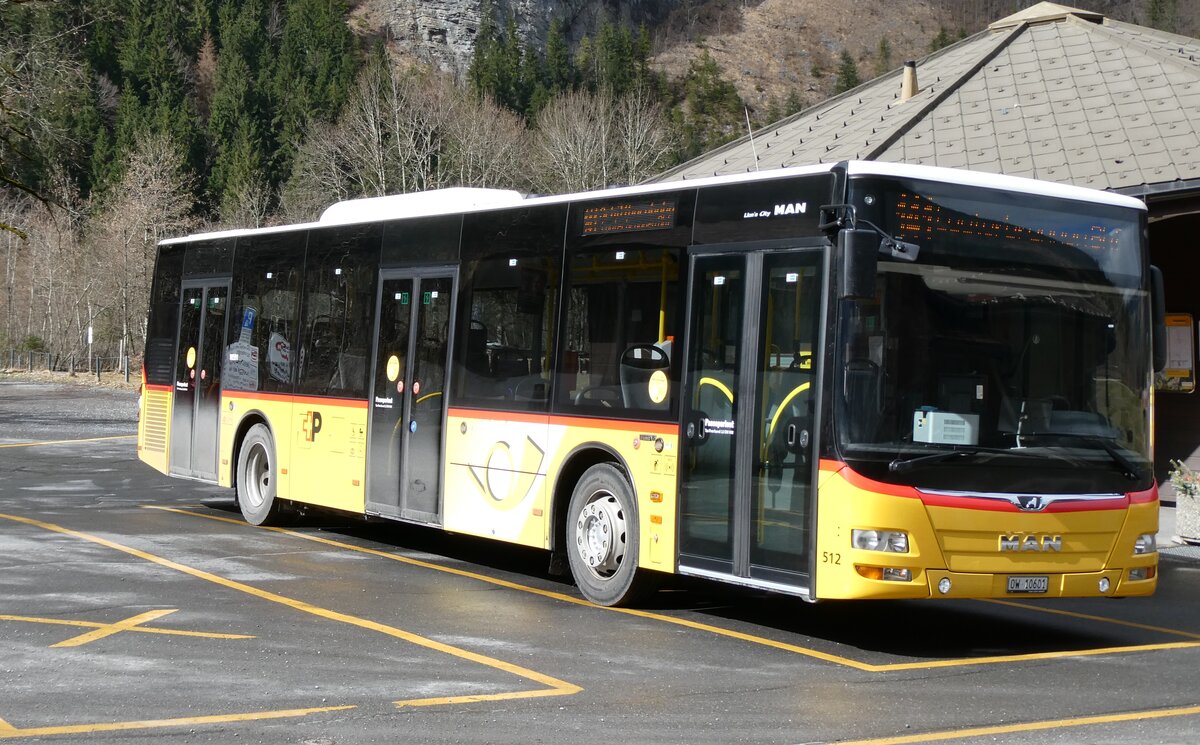 (285'344) - PostAuto Zentralschweiz - Nr. 512/OW 10'601/PID 10'591 - MAN (ex Nr. 1; ex Dillier, Sarnen Nr. 1) am 12. M�rz 2026 in Stechelberg, Hotel