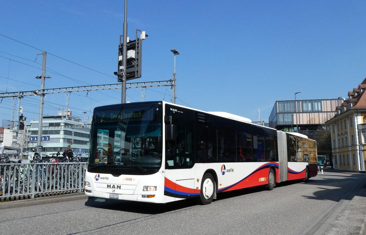 (285'525) - RVBW Wettingen - Nr. 194/AG 582'701 - MAN (ex Inderm�hle, Rekingen) am 19. M�rz 2026 beim Bahnhof Baden
