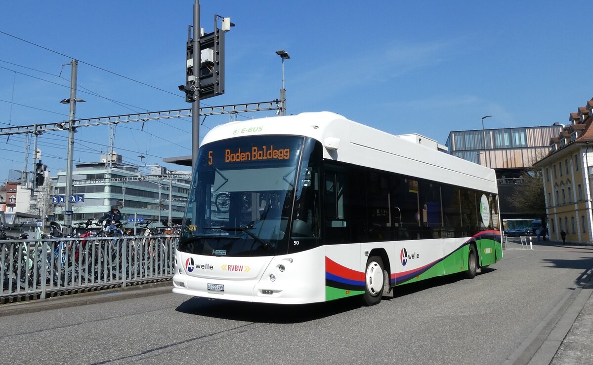 (285'548) - RVBW Wettingen - Nr. 50/AG 225'495 - eHess am 19. M�rz 2026 beim Bahnhof Baden