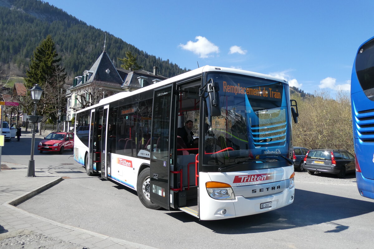 (285'568) - Tritten, Zweisimmen - BE 26'971 - Setra (ex Theytaz, Sion; ex R�ttgen, D-Untersteinach) am 20. M�rz 2026 beim Bahnhof Zweisimmen