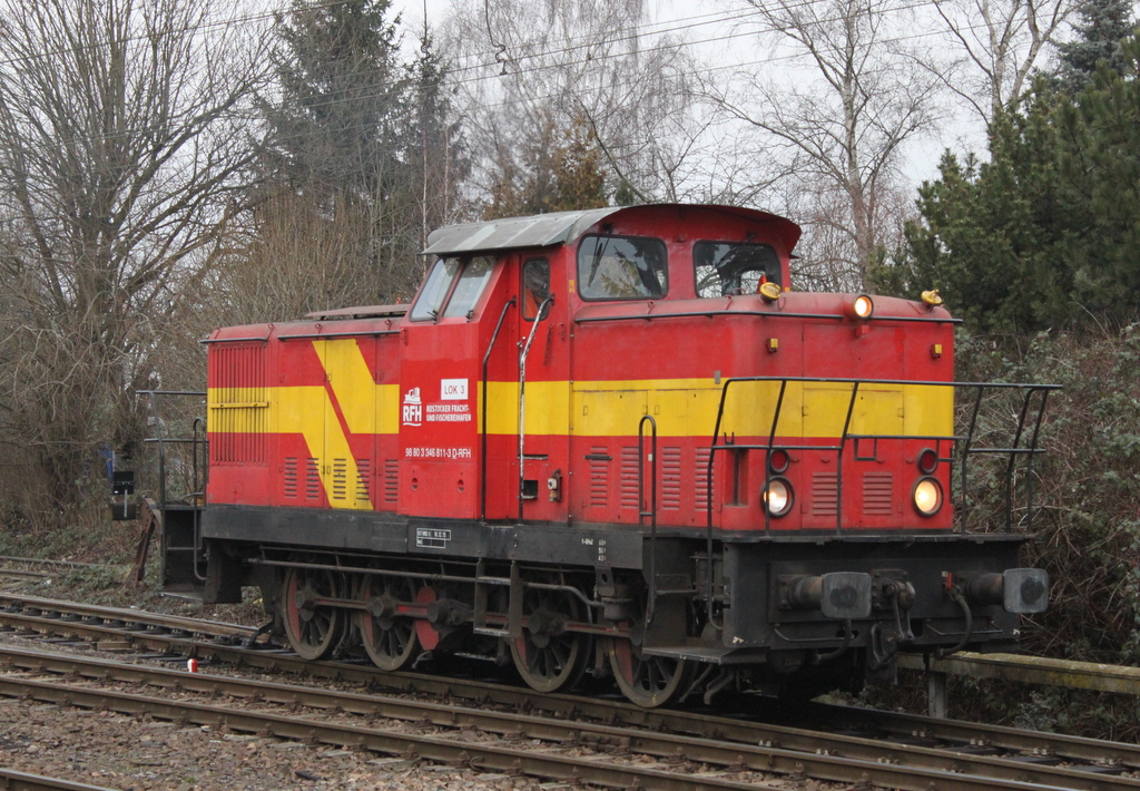 346 811-3(Werklok 3)der Firma Rostocker Fracht und Fischereihafen war am 15.01.2016 im Bahnhof Rostock-Bramow besch�ftigt.