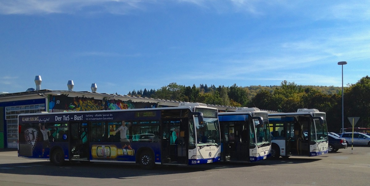 3x Mercedes-Benz Citaro von den Stadtwerken Kaiserslautern. Aufgenommen am 17.09.2014 auf dem Betriebshof der WNS in Kaiserslautern.