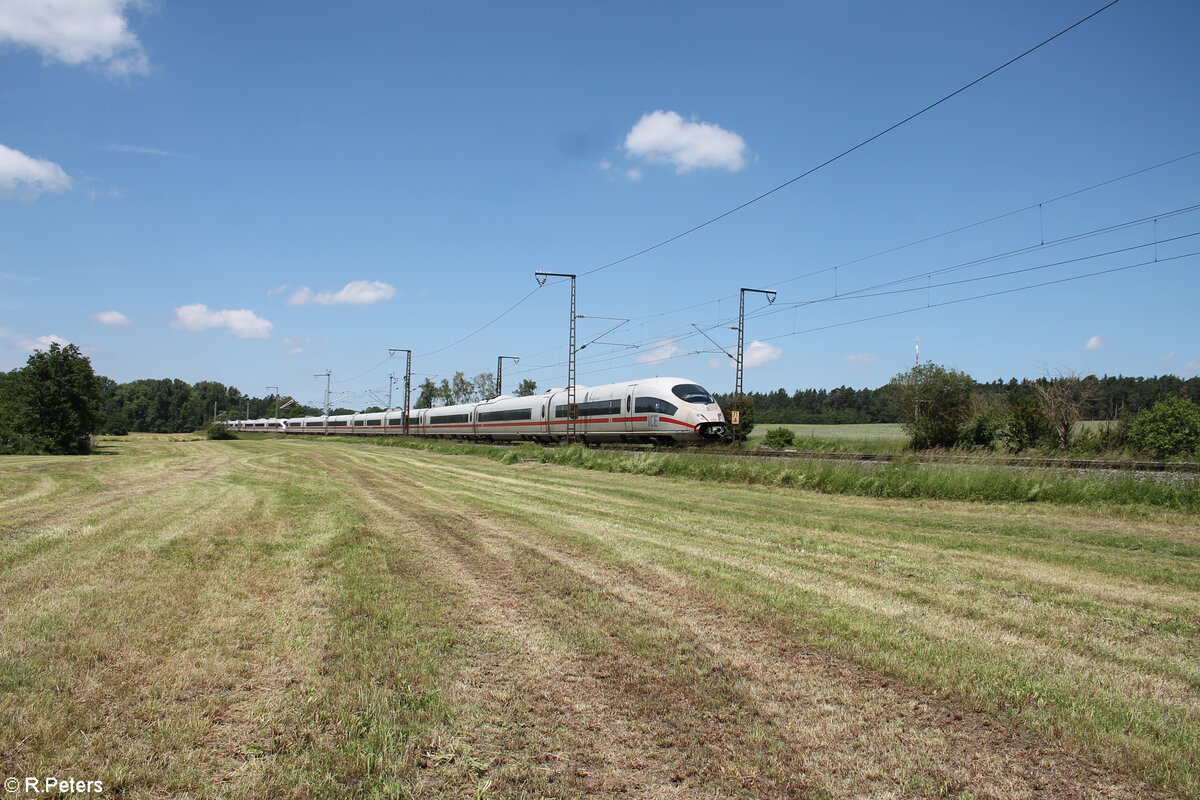 403 531-7  Westerland  und 403 511-9  Wiesbaden  als unbekannten ICE Umleiter bei Oberdachstetten. 08.06.24
