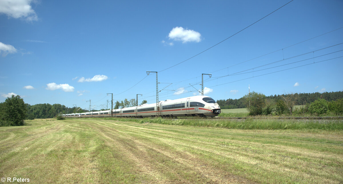 403 531-7  Westerland  und 403 511-9  Wiesbaden  als unbekannten ICE Umleiter bei Oberdachstetten. 08.06.24