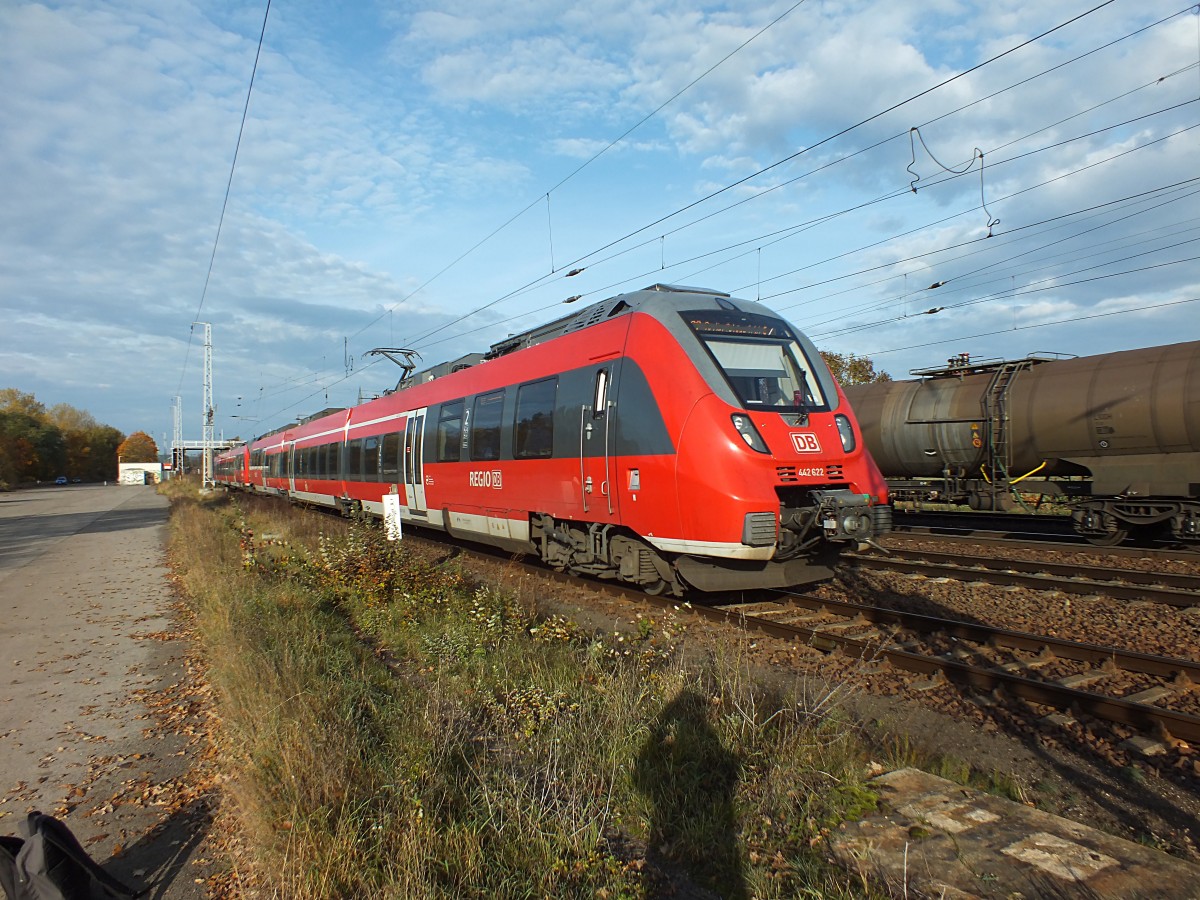 442 122 und 442 123 als RB22 nach Schnefeld am 22.10.13 in Saarmund.