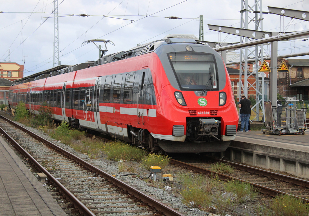 442 338 als S2(Rostock-Güstrow)stand am 24.08.2025 im Rostocker Hbf.