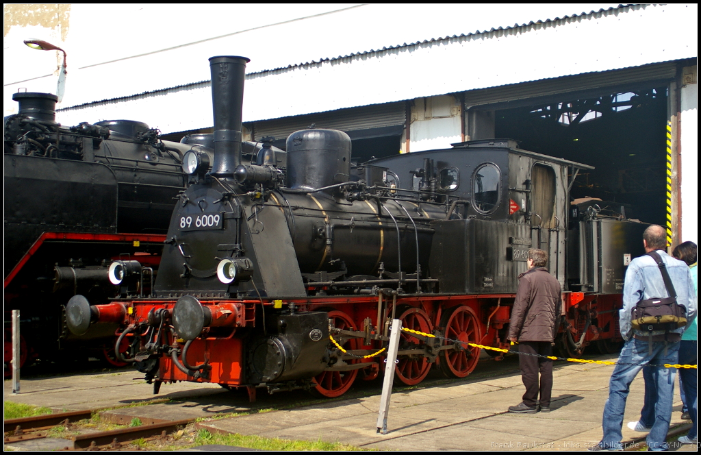 6. Dresdner Dampfloktreffen, 12.04.2014: DR 89 6009, Gattung Gt 33.10, der RBD Dresden, Bw Dresden wurde 1902 von Humboldt in Cöln-Kalk gebaut. Seit 1971 ist die Lok im Museumsbestand