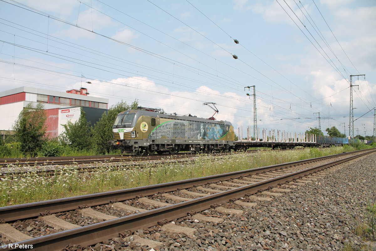 6193 218-5  Ludwig van Beethoven  zieht mit einem leeren Holzzug durch Nürnberg Hohe Marter. 24.07.24