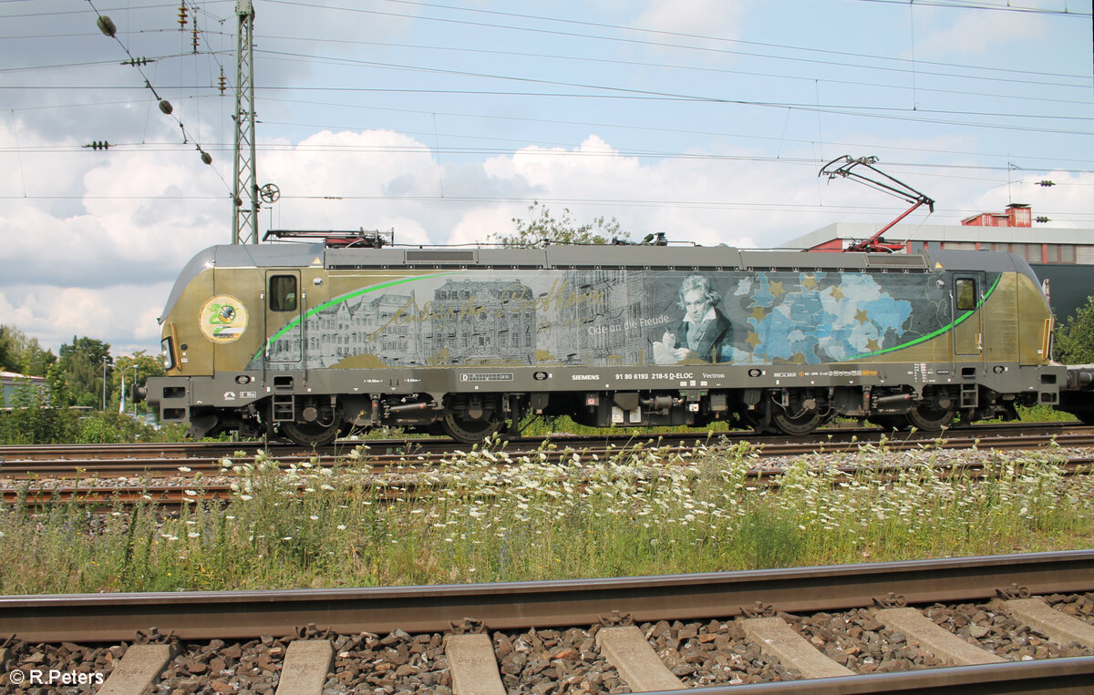 6193 218-5  Ludwig van Beethoven  zieht mit einem leeren Holzzug durch Nürnberg Hohe Marter. 24.07.24