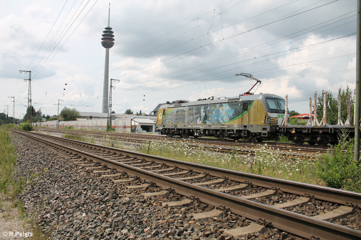 6193 218-5  Ludwig van Beethoven  zieht mit einem leeren Holzzug durch N�rnberg Hohe Marter. 24.07.24