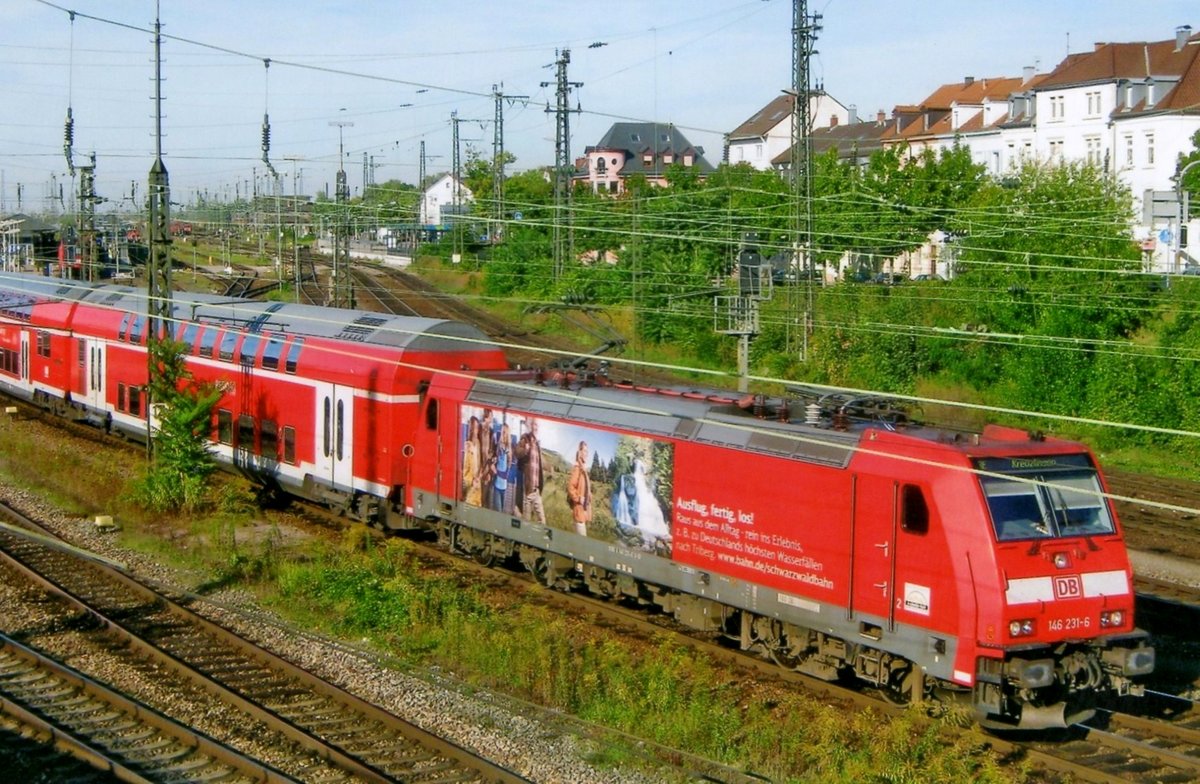 Am 20 September 2011 tragt 146 231 noch die werbung für das baden-Württemberg-Ticket und verlasst hier Offenburg mit ein RE nach frfeiburg (Breisgau).