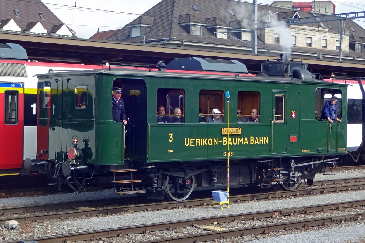 Am 26 Mai 2019 steht Dampftriebwagen UB-31 in Brugg AG. 