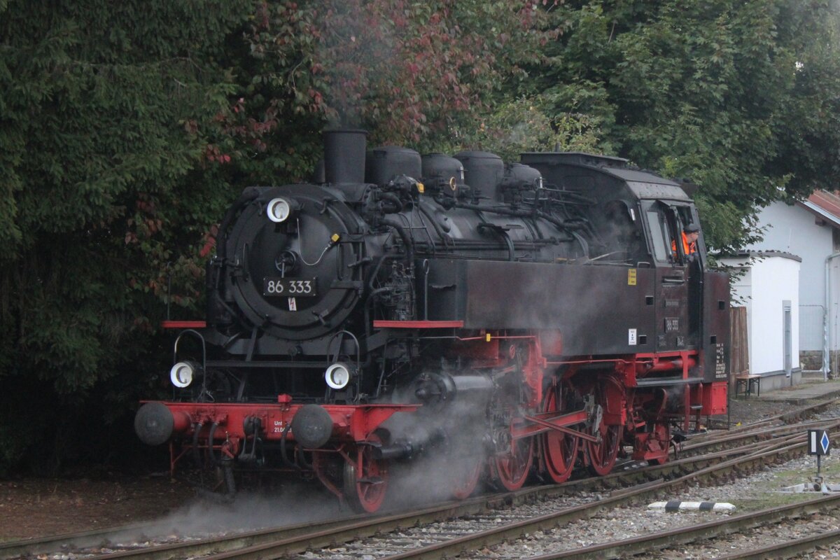 Am Nachmittag von 27 September 2025 steht 86 333 der Pressnitztalbahn in Benesov u Prahy während das Spektakel STEAM56.