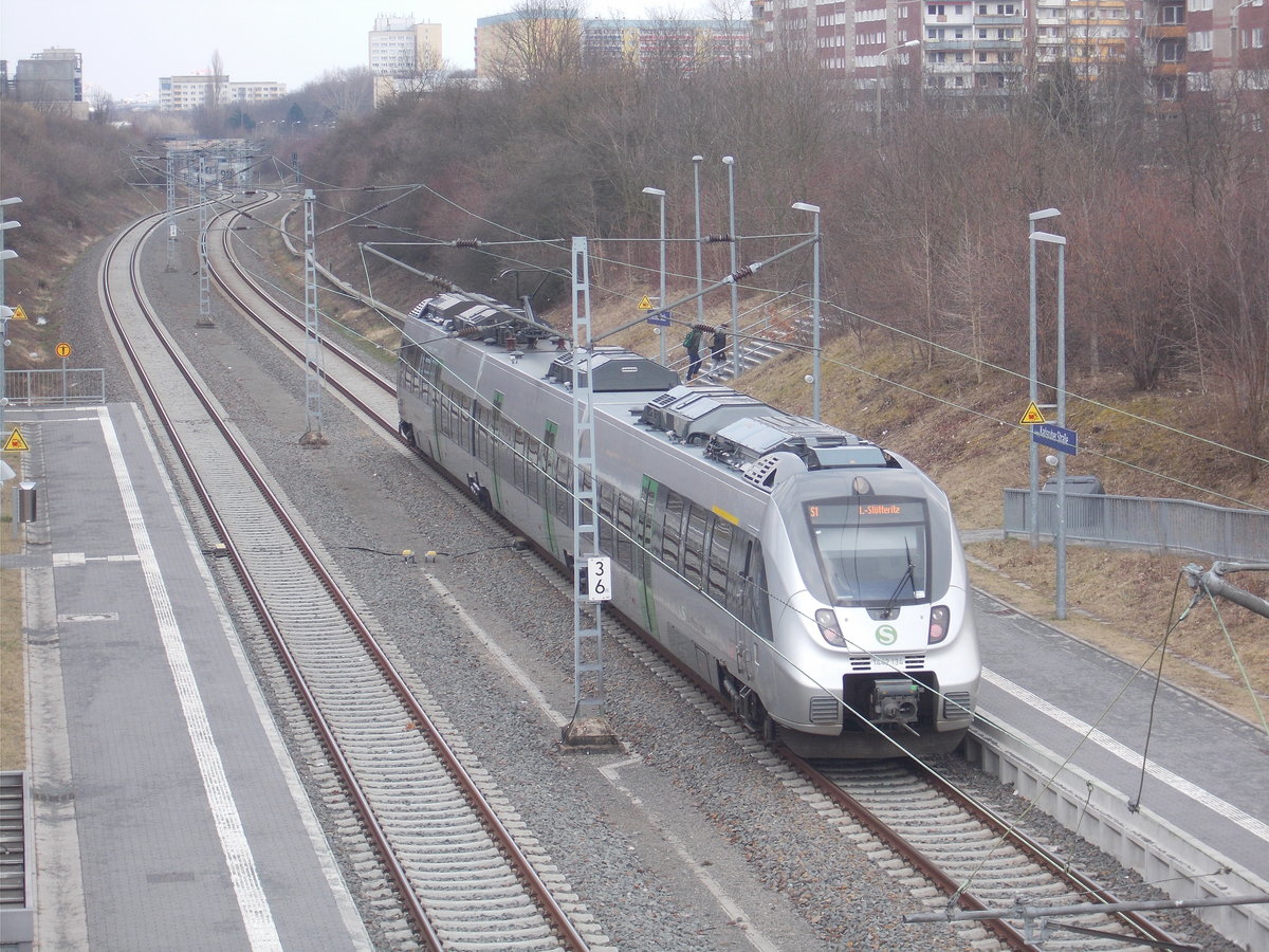 Ausfahrt aus der Station Karlsruher Stra�e f�r den 1442 134,am 02.April 2018,in Leipzig.