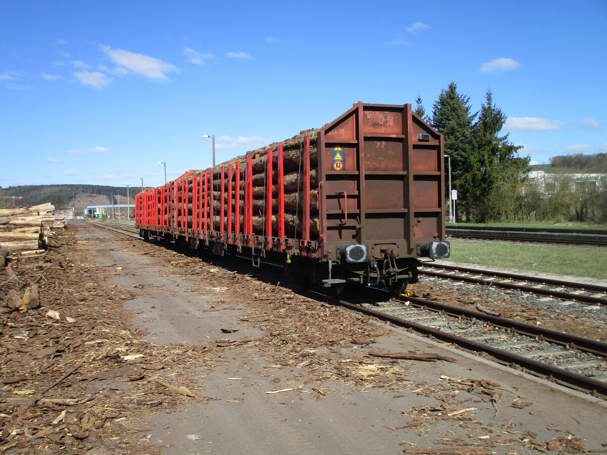 Ausgeruht und gut gest�rkt ging meine Fototour,am 06.April 2025,durch Th�ringen weiter.Kurz vor Meiningen,in Walldorf,fotografierte ich,zwei mit Holz beladene,Ros-t Wagen.