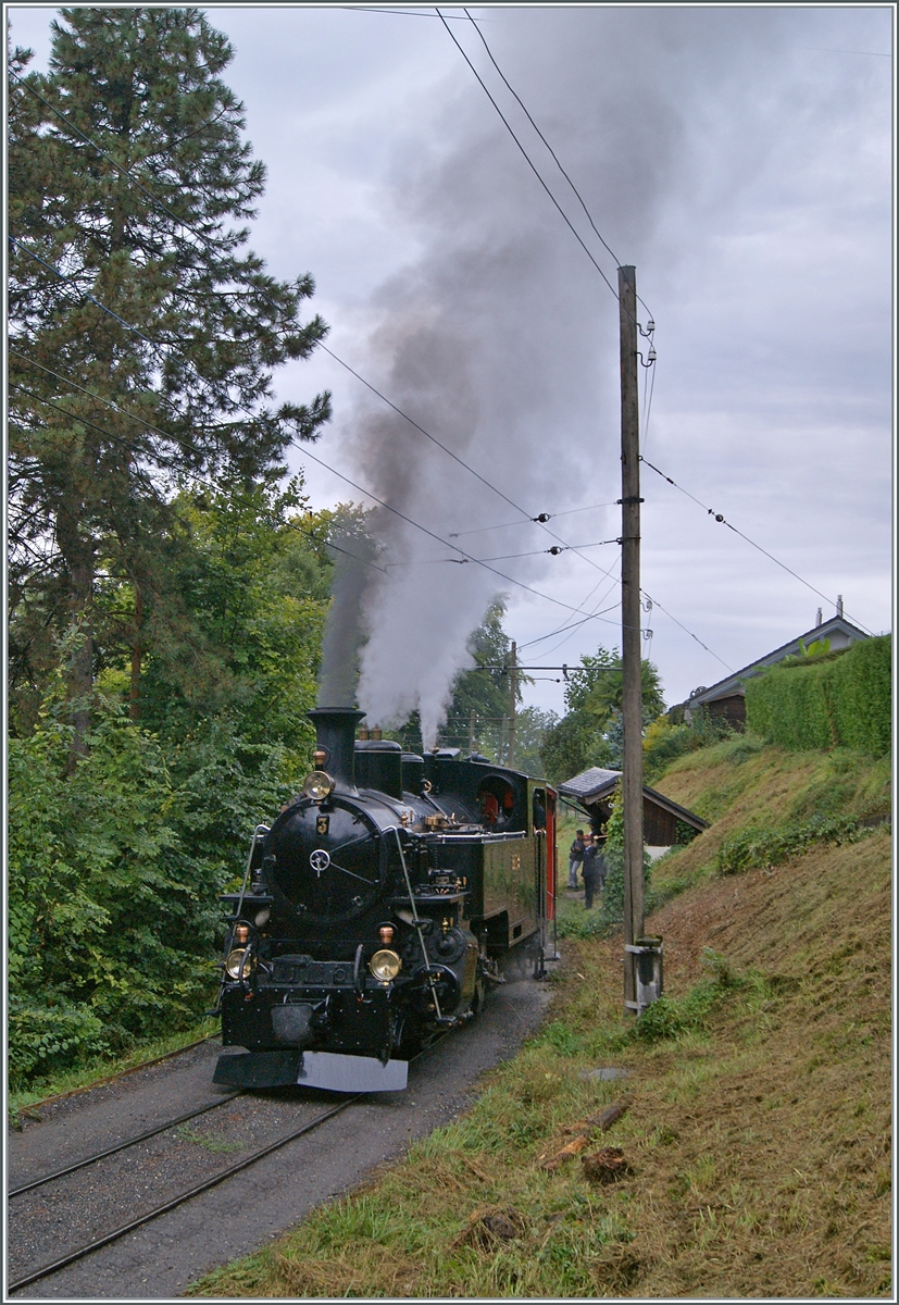 Autour de la voie ferr�e / Rund um die eiserne Bahn (Herbstevent 2024) - Die BFD HG 3/4 N� 3 verl�sst den Halt Chantemerle in Richtung Chamby. 

8. September 2024