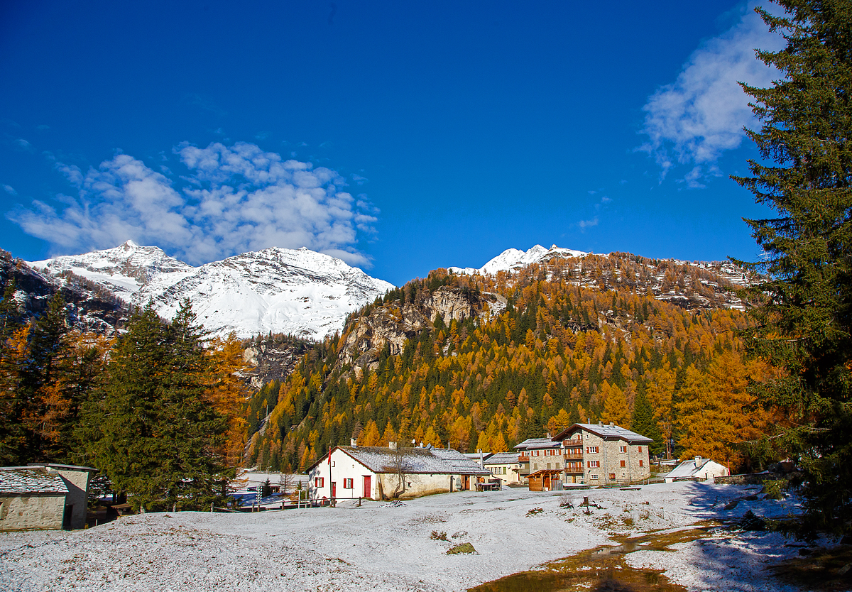 
Bei Cavaglia an der Berninabahn am 04.11.2019, im Hintergrund das Berninamassiv. Und wer gute Augen hat, der kann habrechts oben, den RhB Bahnhof Alp Grüm erkennen und wiederum rechts darüber das Hotel Restaurant Belvedere. Auch die Strecke der Berninabahn kann man hier und da erkennen.