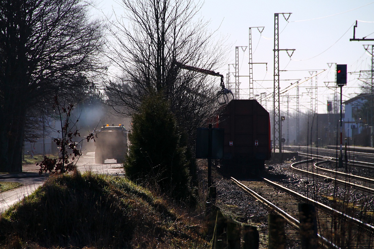 Beim warten auf den OHE Tiger schnell mal ne Gegenlichtaufnahme von der Holzverladung in Jübek an der Ladestrasse gemacht. 11.03.2014 