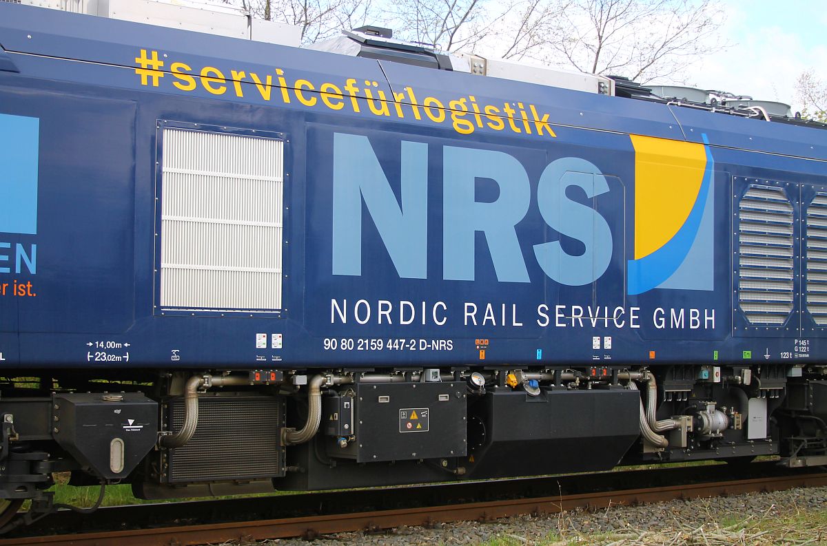 Beschriftung und NVR-Nummer der NRS 2159 447, Flensburg-Weiche 26.04.2024