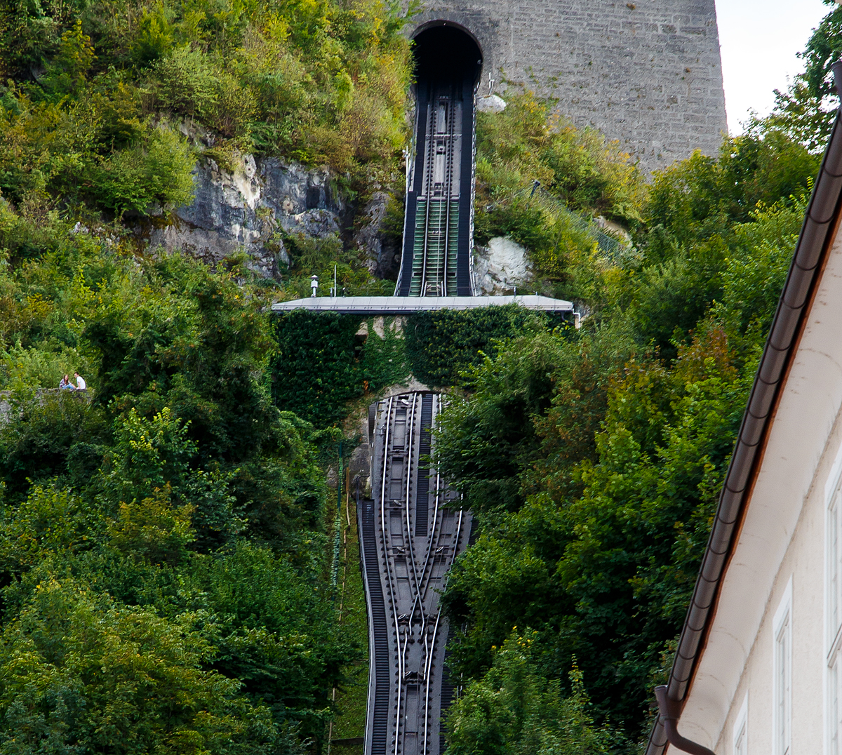 Blick auf die Abtsche Ausweiche (Abtsche Weiche) der FestungsBahn Salzburg am 10.09.2022.