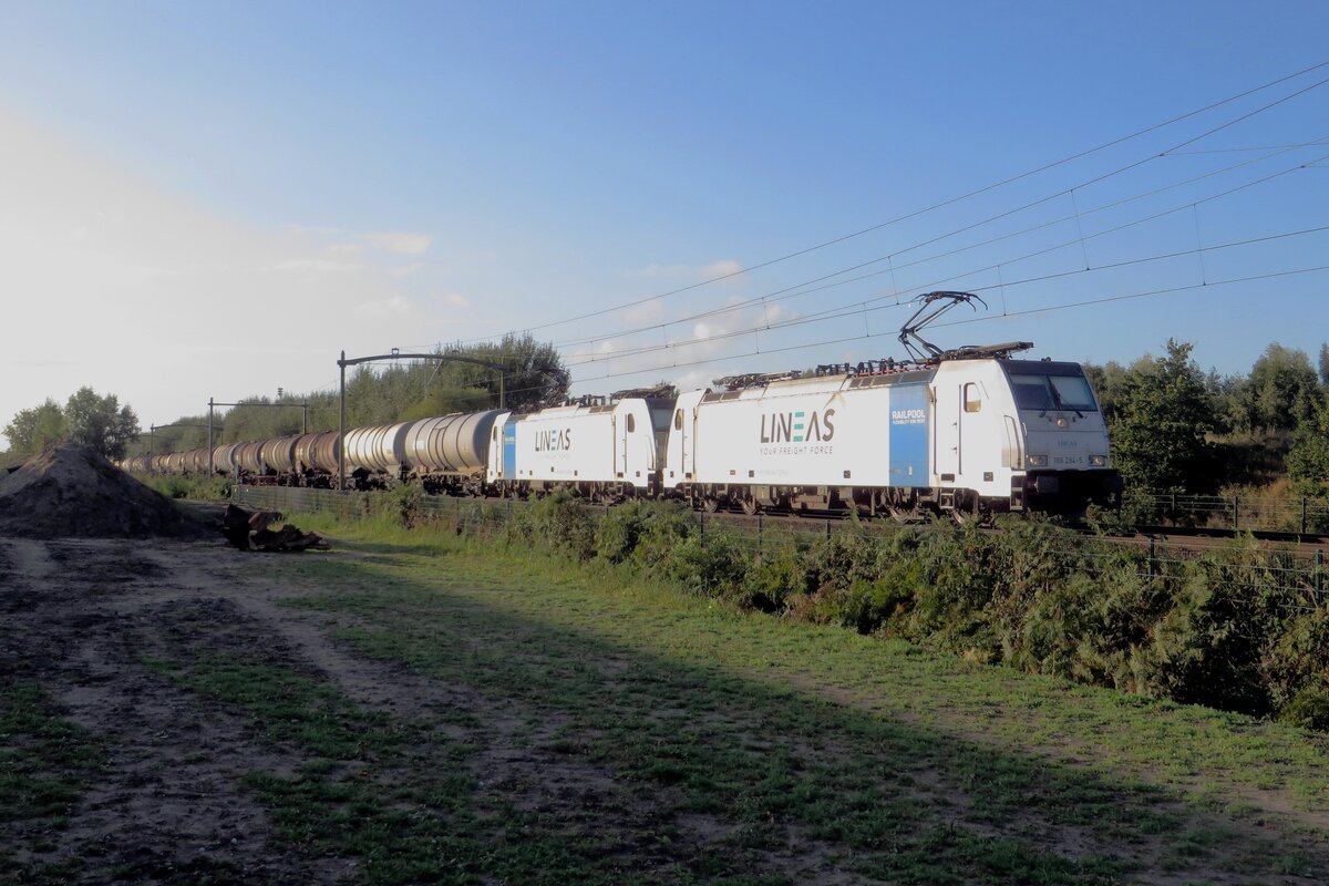 Containerzug mit Lineas 186 294 durchfahrt Tilburg-Reeshof am 15 Oktober 2021.