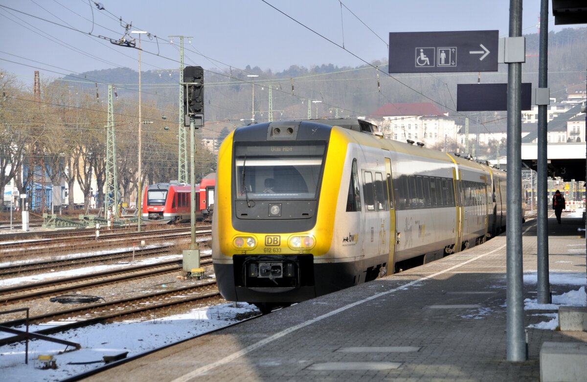 DB 612 633 für SWEG in Ulm am 09.02.2023.