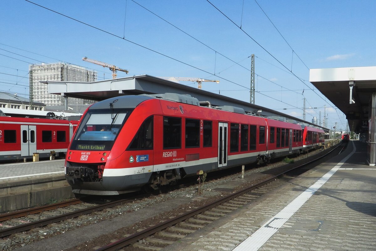 DB 648 305 verlasst am 22 September 2020 Nürnberg Hbf auf der fahrt nach markt Erlbach.