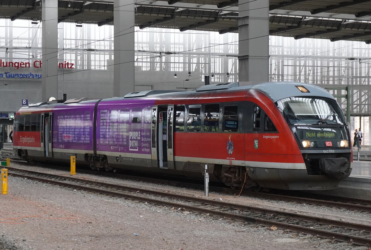DB Regio Erzgebirgsbahn 643 055 r�ht sich am 22 Augustus 2026 in Chemnitz Hbf. 