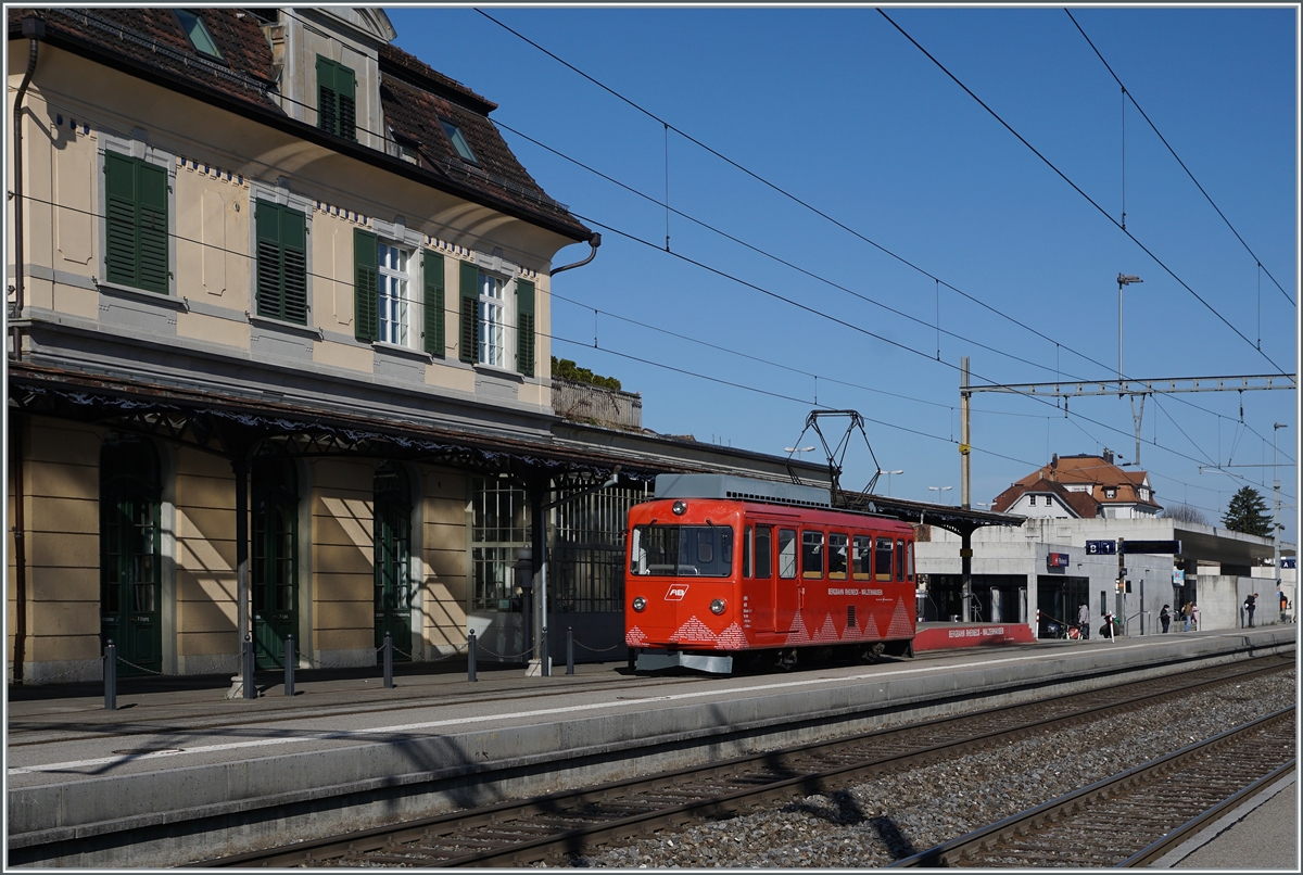 Der AB RhW BDe 1/2 N° 1  Liseli  ist in Rheineck angekommen und wartet nun auf die Rückfahrt.

23. März 2021