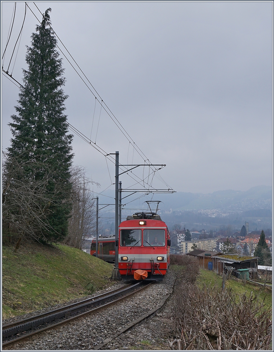 Der Appenzeller Bahn Streckenabschnitt St Gallen - Riethsli wird durch eine Tunnelstrecke ersetzt und die AB BDeh 4/4 durch moderne Triebwagen, so dass dieses Bild vom 17. Mrz 2018 bereits historisch ist.

