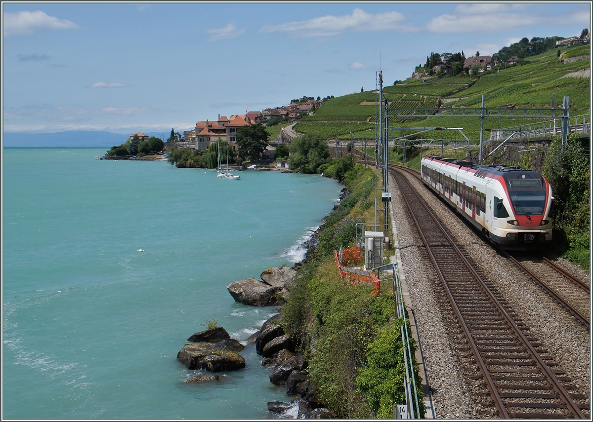 Der SBB RABe 523 021 als S 1 zwischen Riavz und St.Saphorin.
8. Juli 2015
