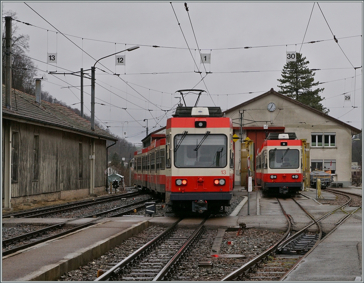 Der WB Regionalzug 3149 verlässt Waldenburg Richtung Liestal.
5. März 2016
