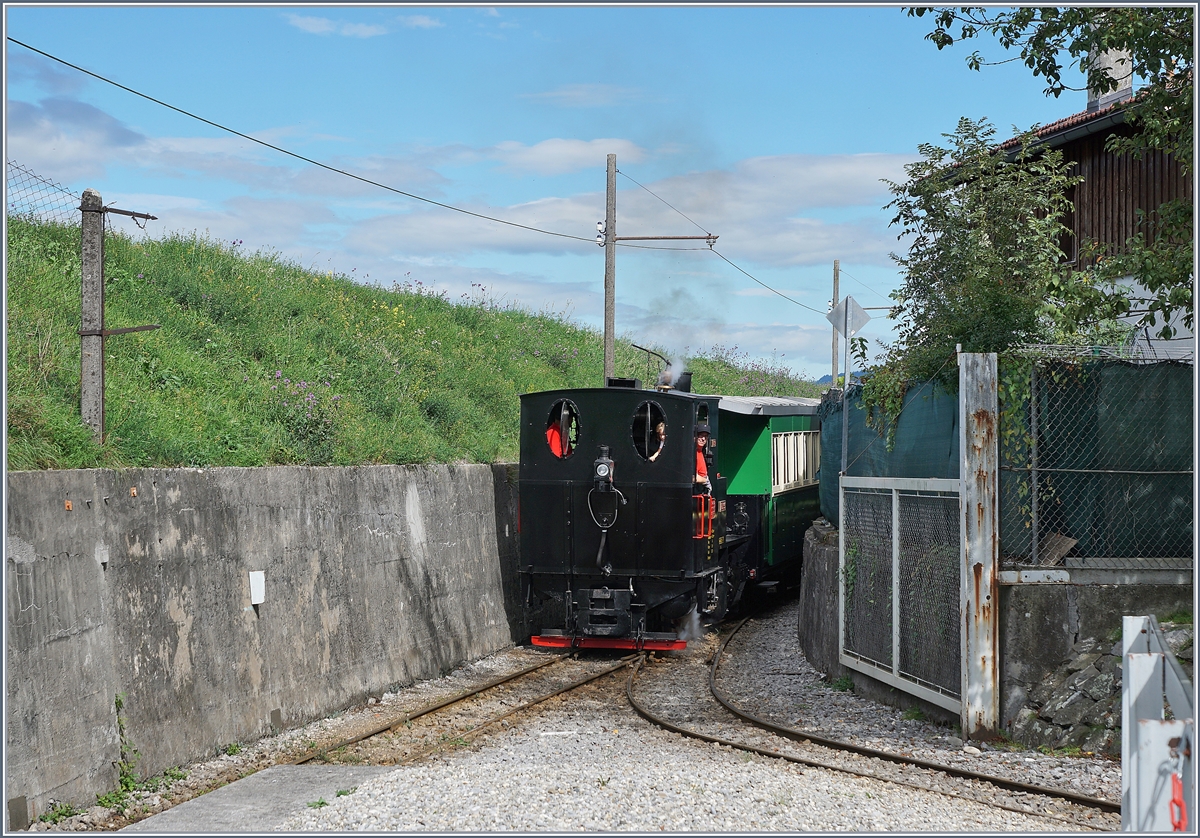 Die Dampflok 200-90 erreicht mit ihrem Zug vom Rheinspitz kommend den Bahnhof von Lustenau (Rheinschauen).
23. Sept. 2018
