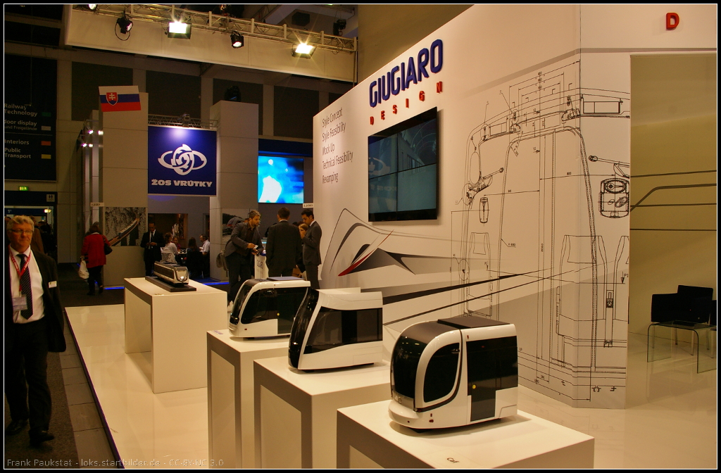 Die Firma Giugiaro Design entwickelt Designs fr Schienenfahrzeuge und Inneneinrichtungen. Die Firma war auf der InnoTrans 2014 in Berlin vertreten