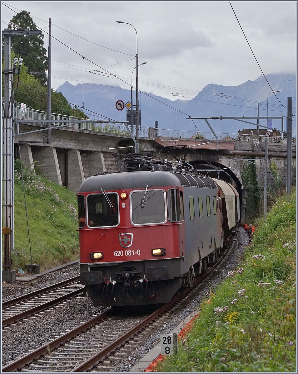 Die SBB Re 620 081-0 mit dem  Spagetti -Zug bei Villeneuve. 

5. Okt. 2019