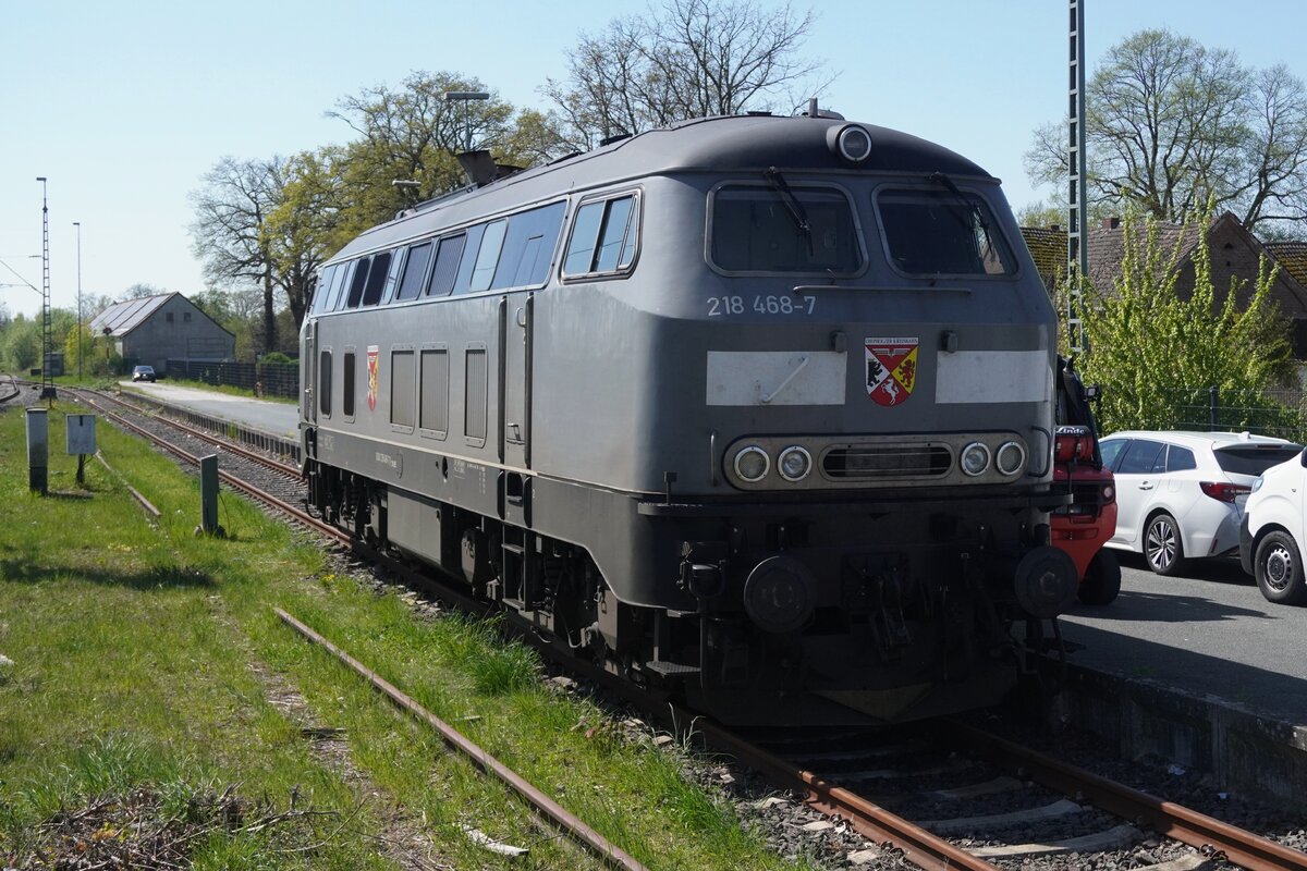 Diepholzer Kreisbahn 218 468 steht nam 23 April 2026 in deren Heimatbahnhof Diepholz.
