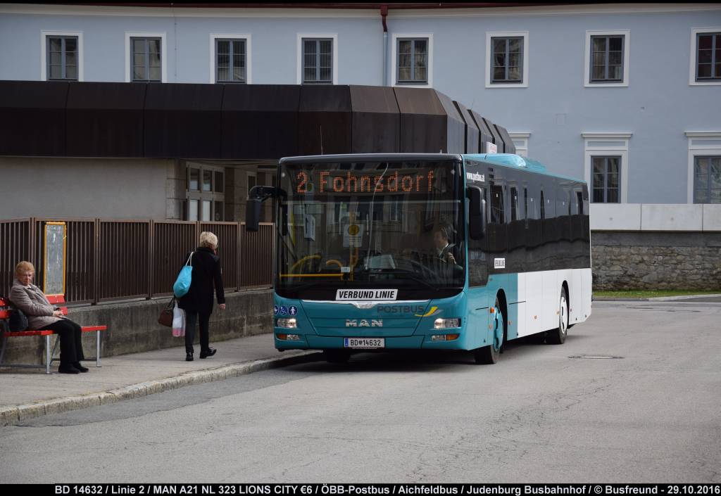 Ein MAN A21 NL 323 LIONS CITY T3 �6 unterwegs f�r den Aichfeldbus beim Busbahnhof Judenburg.