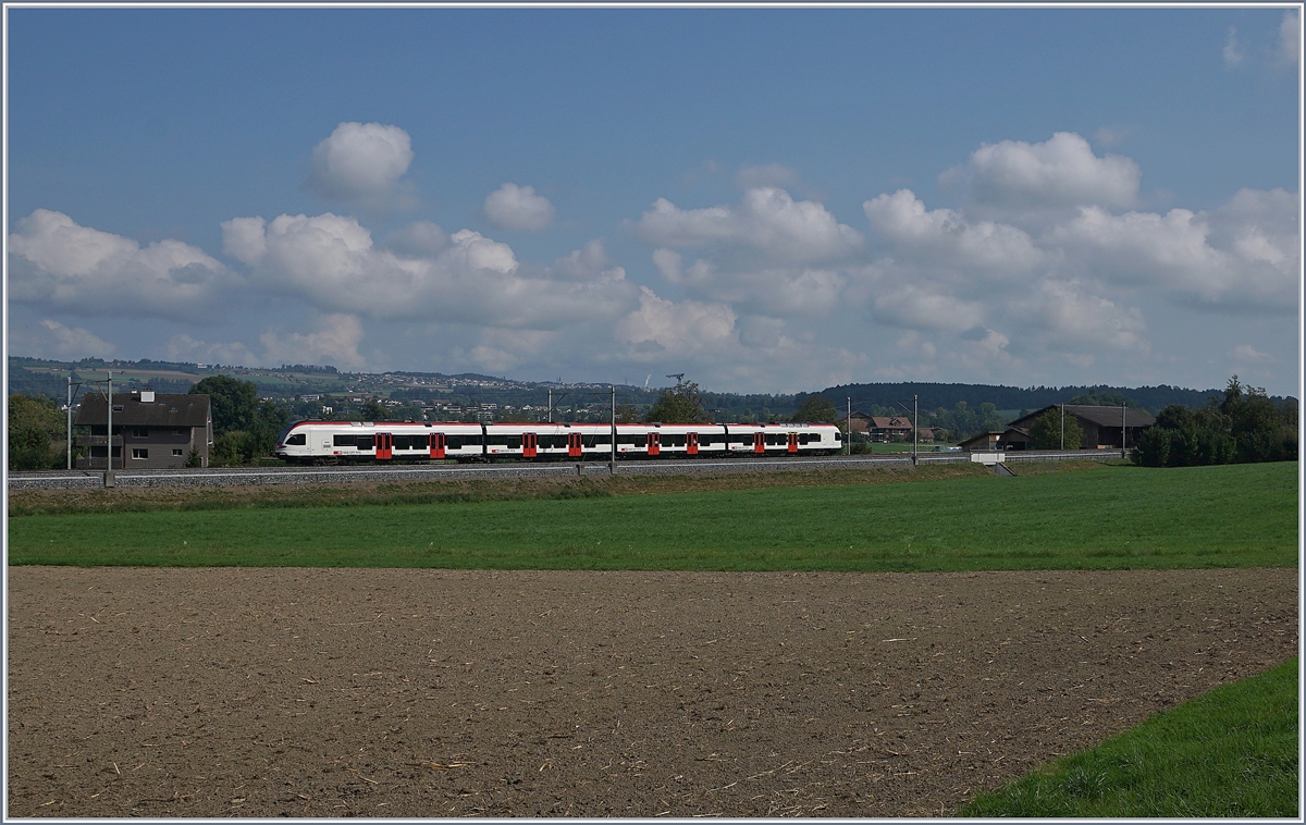 Ein SBB RABe 523 als S-Bahn von Sursee nach Zug am Sempacher See zwischen Nottwil und Sempach Neuenkirch.

21. Sept. 2020
