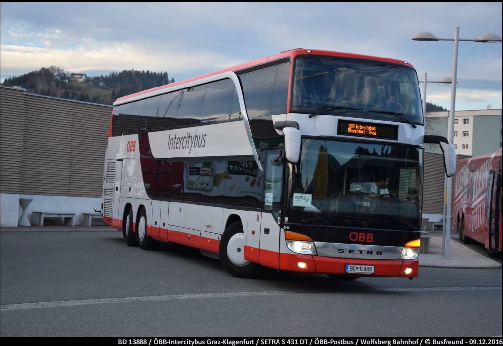 Ein SETRA S 431 DT vom Postbus unterwegs f�r den IC Bus der �BB beim Bahnhof Wolfsberg.
