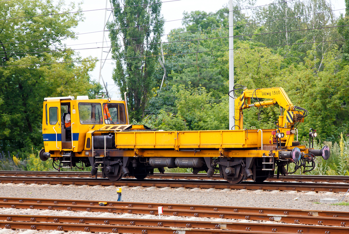 
Ein ZNTK Stargard WM-15  (9 483 076-7), ein Gleiskraftwagen der PKP Polskie Linie Kolejowe S.A. (PKP PLK) hat am 26.06.2017 gerade den Bahnhof Warszawa Gdańskain (in Warschau) durchfahren. 

Der WM-15A hat eine nach zwei Seiten kippbare Ladeplattform in der Abmessung 6.100 mm x 2.600 mm, mit  8 m Fassungsvermgen bzw. fr 15 t Nutzlast. Er ist mit einem hydraulischen Kran mit einer Tragkraft von bis zu 1,5 t ausgestattet. 
Von den Fahrzeugen wurden zwischen 1977 bis 1998 von ZNTK Stargard (Zakłady Naprawcze Taboru Kolejowego in Stargard in Pommern) 555 Fahrzeuge gebaut. 

TECHNISCHE DATEN: 
Spurweite: 1.435 mm 
Anzahl der Achsen: 2 
Lnge ber Puffer: 12 450 mm
Breite: 2. 800 mm
Hhe: 3.360 mm
Achsabstand: 5.850 mm
Raddurchmesser (neu):  920 mm
Dienstgewicht : 20 t
Motor: WSK Mielec 6-Zylinder-Dieselmotor vom Typ SW680 / 123
Nennleistung: 147 kW (200 PS)
Hchstgeschwindigkeit:  80 km/h
Bremsanlage: Oerlikon